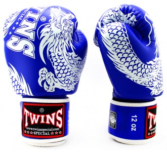 Боксерские перчатки Twins Special с рисунком (FBGV-49 white/blue)